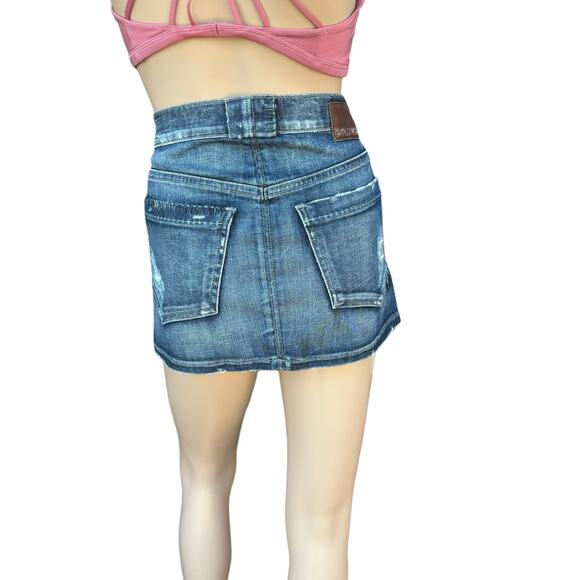New Goldsign Blitz Embroidered Distressed Button Fly Jean Denim Mini Skirt 27 - Picture 5 of 14